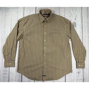 Nautica Button Up Shirt Men’s Size XL Sanded Poplin Long Sleeve Dark Tan Striped